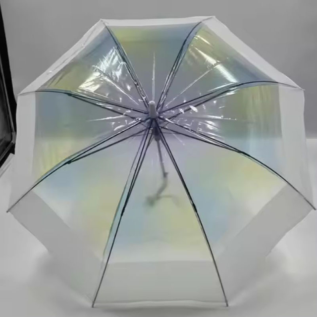 長い透明な傘のクリスタルクリアファッション傘（虹色のポー） - 雨や輝きのための長いハンドル